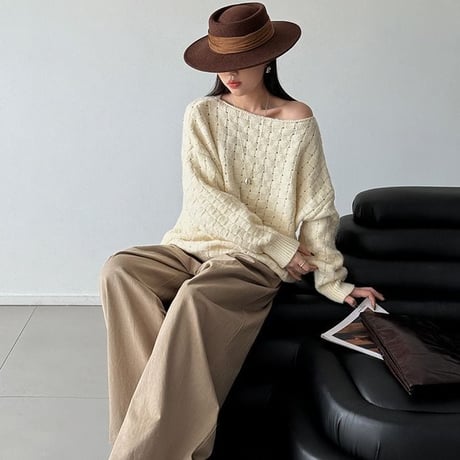 boat neck cable knit pullover　MA2264