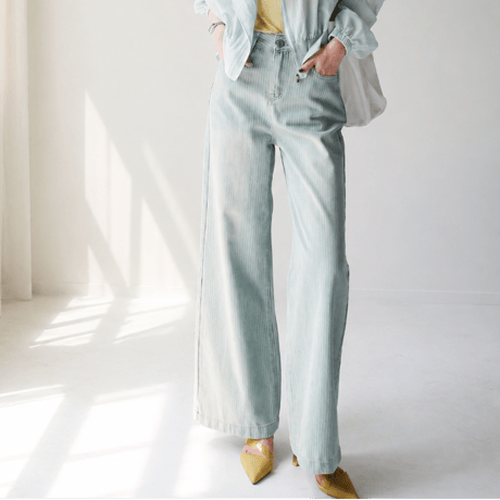 retro stripe washed wide leg denim pants　MA2033