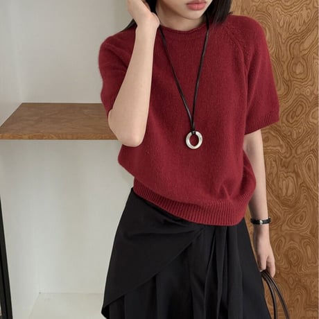 round neck short sleeve wool knit pullover　MA2229