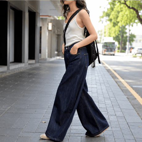 indigo high waist wide denim pants　MA2085