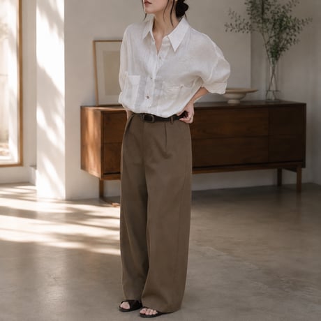 linen blend sheer white oversized pocket shirt　MA2074