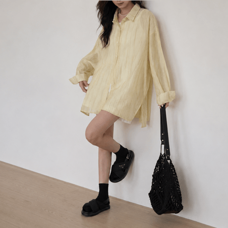 sheer stripe over shirt jacket/2color　MA2028