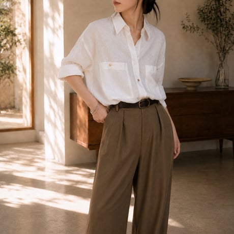 linen blend sheer white oversized pocket shirt　MA2074