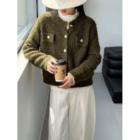 collarless pocket detail knit cardigan　MA2268
