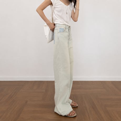 print light wash mid rise straight denim pants　MA2100
