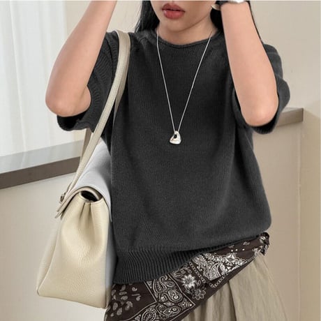 round neck short sleeve wool knit pullover　MA2229