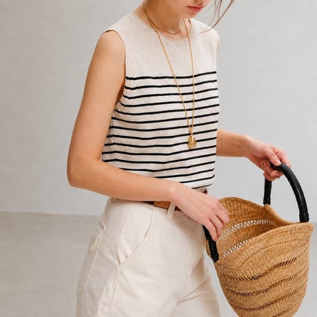 french stripe crew neck knit vest　MA2080