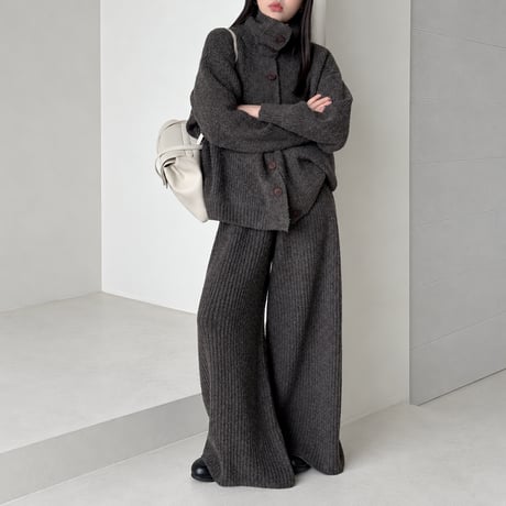 high neck knit cardigan and pants set /2color　MA2292