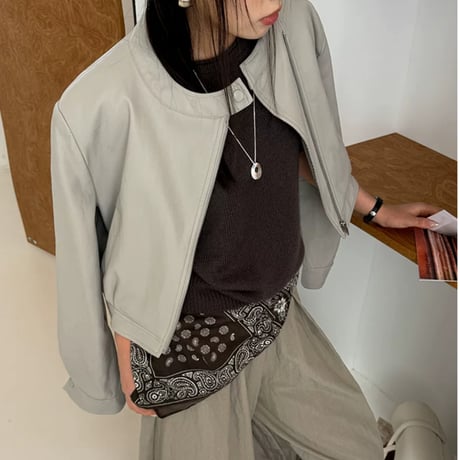 stand collar pu leather short jacket　MA2223