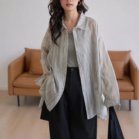 sheer stripe over shirt jacket/2color　MA2028