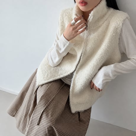 stand collar zip up vest /2color　MA2285