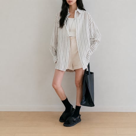 sheer stripe over shirt cardigan/3color　MA2027