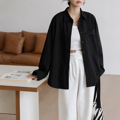 black drape lapel long sleeve shirt　MA2140