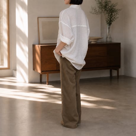 linen blend sheer white oversized pocket shirt　MA2074