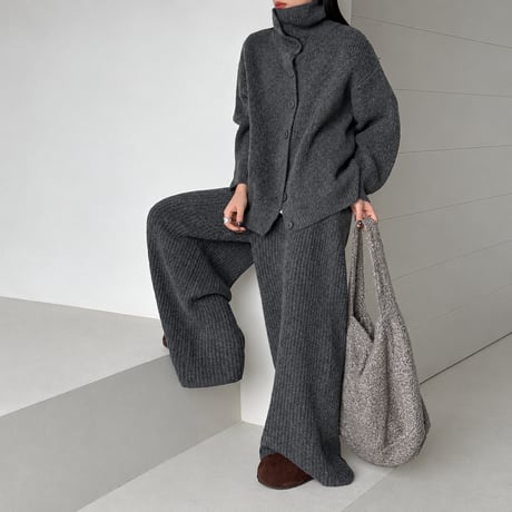 high neck knit cardigan and pants set /2color　MA2292