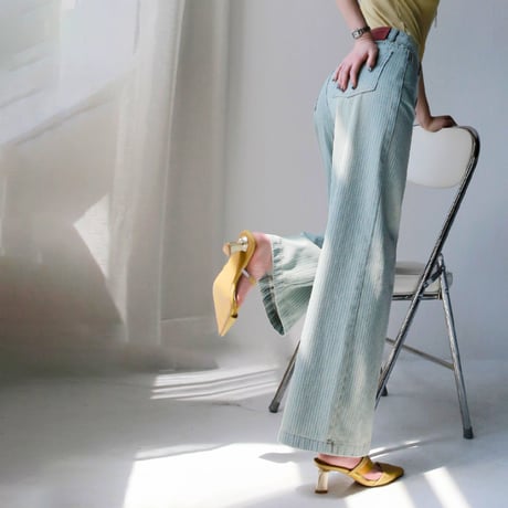 retro stripe washed wide leg denim pants　MA2033