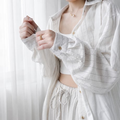 linen blend sheer stripe over shirt/3color　MA2034