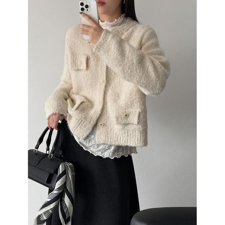 collarless pocket detail knit cardigan　MA2268