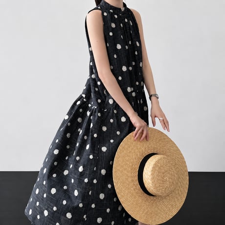 dot embroidery check sleeveless one piece　MA1994