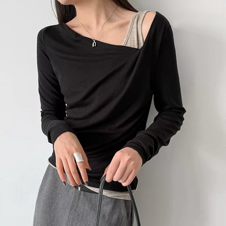 asymmetric layered long sleeve top /2color　MA2288