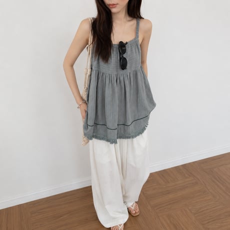 linen fringe gather camisole/2color　MA2103