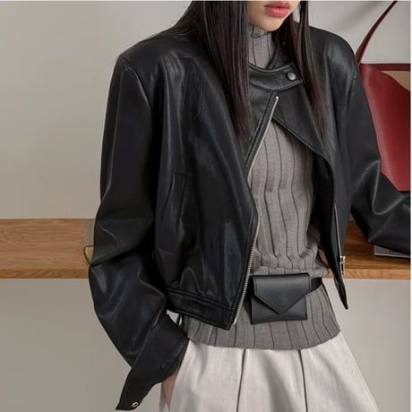 stand collar pu leather short jacket　MA2223