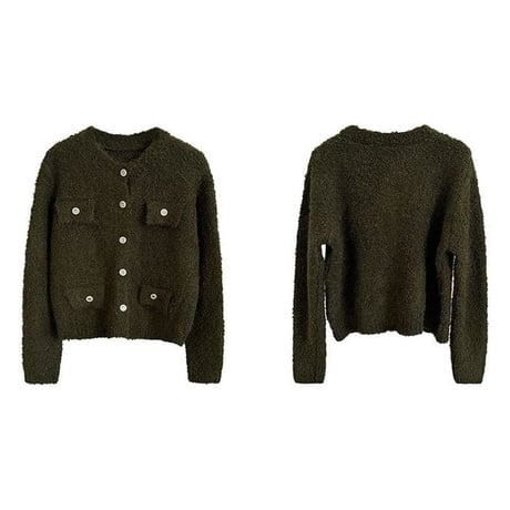 collarless pocket detail knit cardigan　MA2268