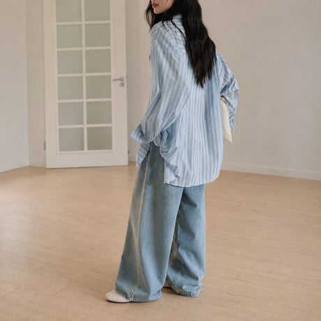 sheer stripe over shirt cardigan/3color　MA2027