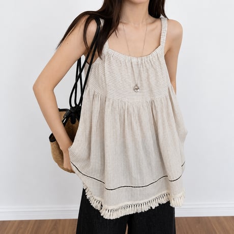 linen fringe gather camisole/2color　MA2103