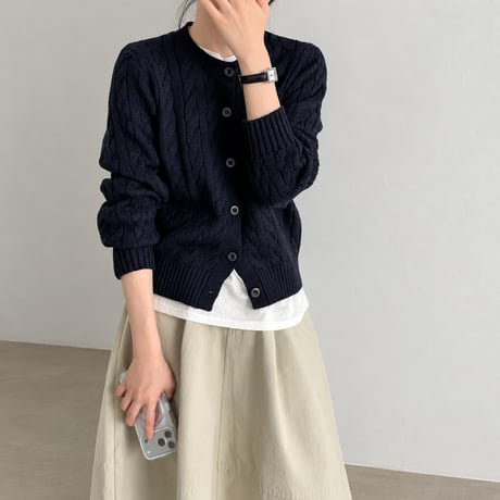 cable crew neck knit cardigan /4color　MA2291