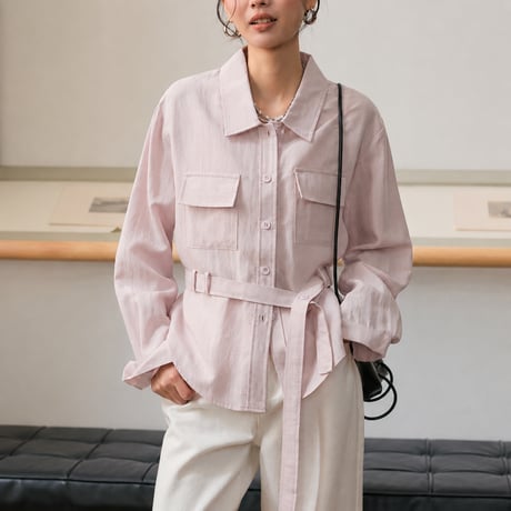 belted lapel collar long sleeve shirt　MA2121