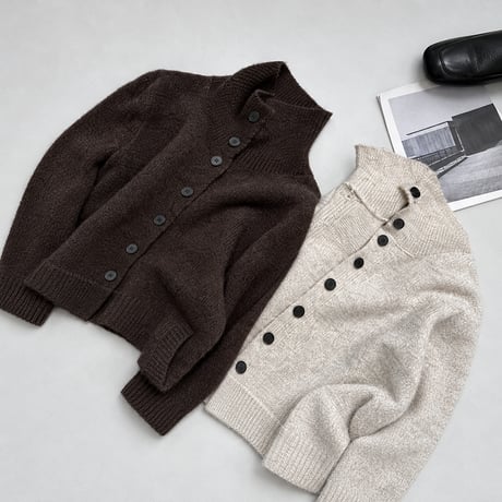 high neck button knit cardigan /2color　MA2289