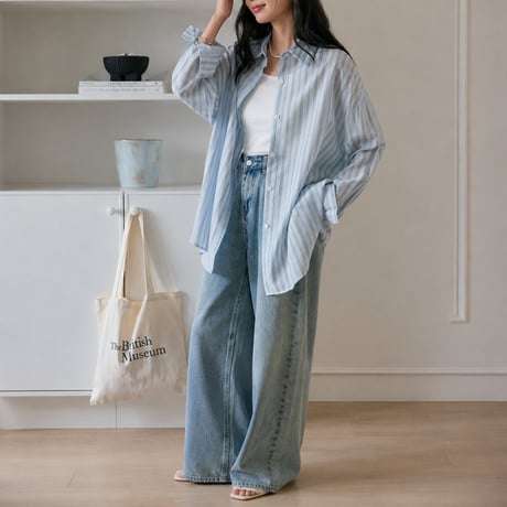 sheer stripe over shirt cardigan/3color　MA2027