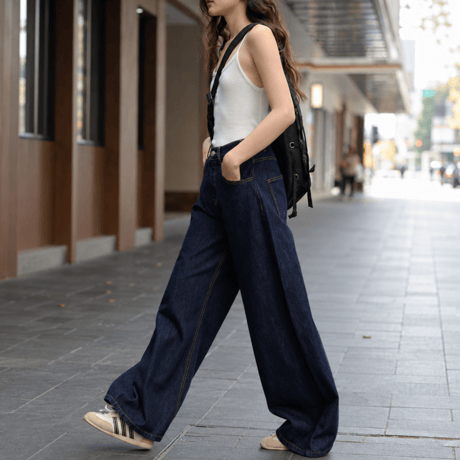 indigo high waist wide denim pants　MA2085