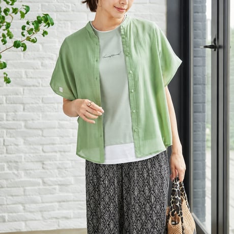 round neck front button short sleeve shirt/4color　MA2089