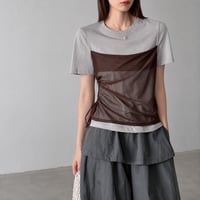 contrast color sheer layered drawstring top/2color　MA2079