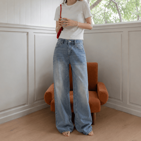 wash wide straight denim pants　MA2082