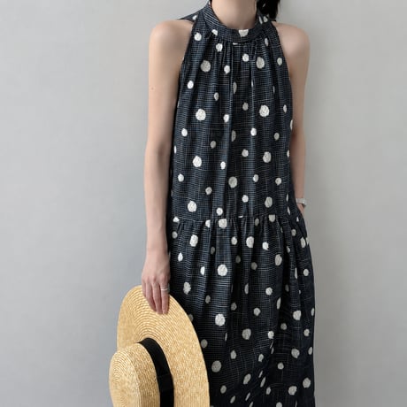 dot embroidery check sleeveless one piece　MA1994