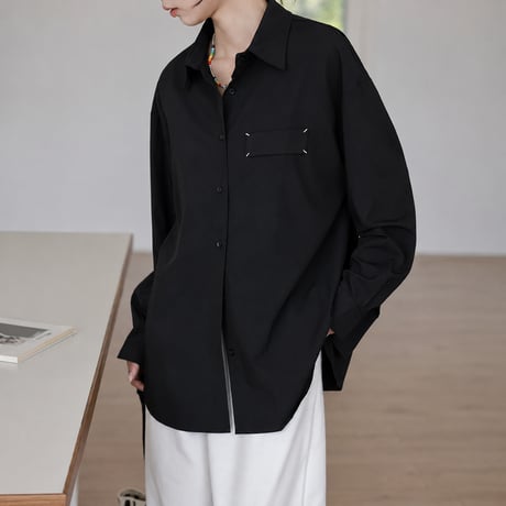 black drape lapel long sleeve shirt　MA2140