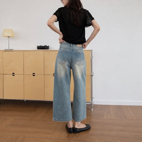 vintage wash cropped wide denim pants/2color　MA2081