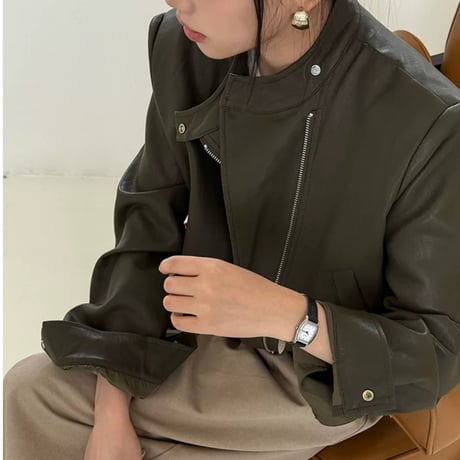 stand collar pu leather short jacket　MA2223
