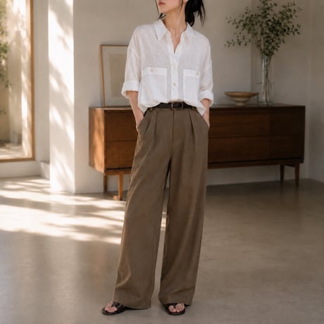 linen blend sheer white oversized pocket shirt　MA2074