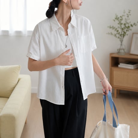 back slit short sleeve shirt/2color　MA2032