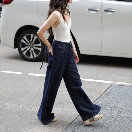 indigo high waist wide denim pants　MA2085