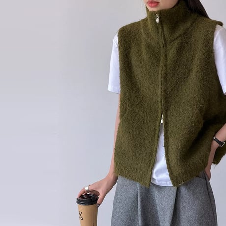 stand collar zip up vest /2color　MA2285