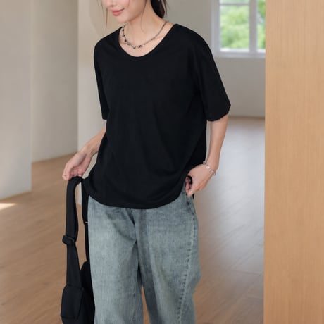 back slit twist half sleeve top/2color　MA2031