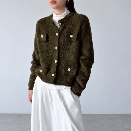 collarless pocket detail knit cardigan　MA2268