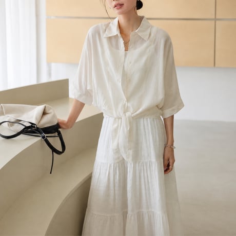 sheer tie hem short sleeve shirt/3color　MA2030
