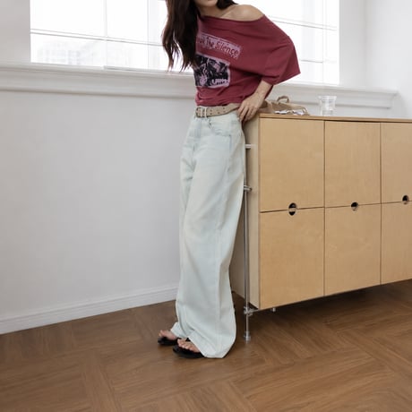 print light wash mid rise straight denim pants　MA2100