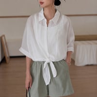 sheer tie hem short sleeve shirt/3color　MA2030